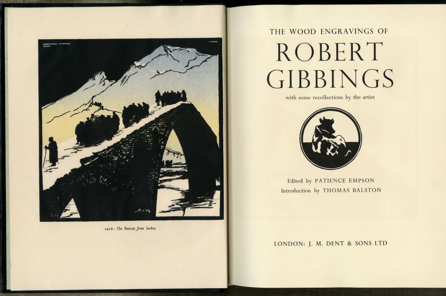 『ロバート・ギビングスの木版画』（1959年、J.M.DENT & SONS）口絵と扉